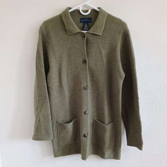 Charter Club Sweaters - Vintage Charter Club 100% Pure New Wool Button Cardigan Olive Green Womans Small